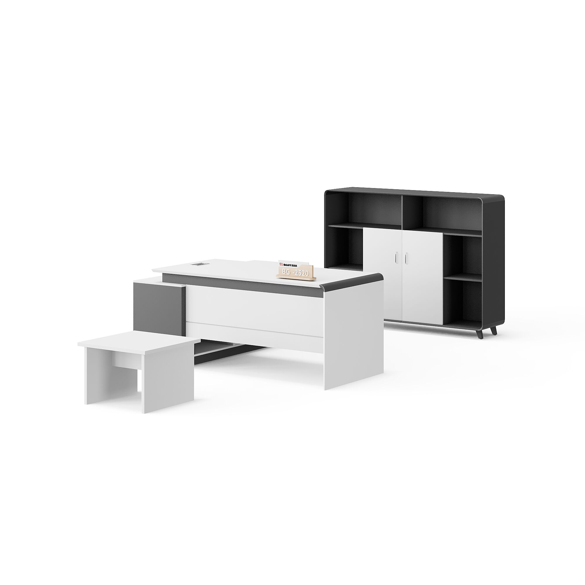 Modern Style Melamine and Iron L Shape Table with Cabinet and Coffee Table